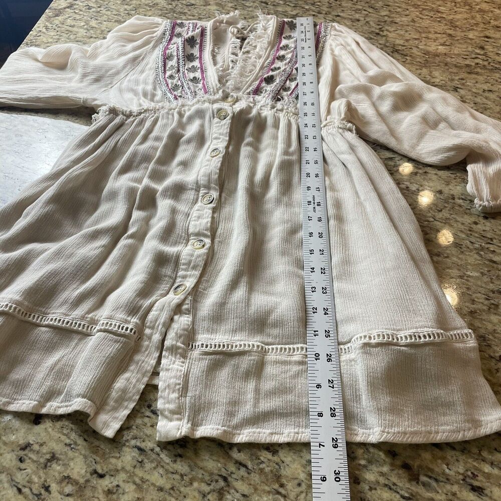 By Together Size Small Ivory western festival Boho Embroidery Mini Dress Tunic - Picture 12 of 12